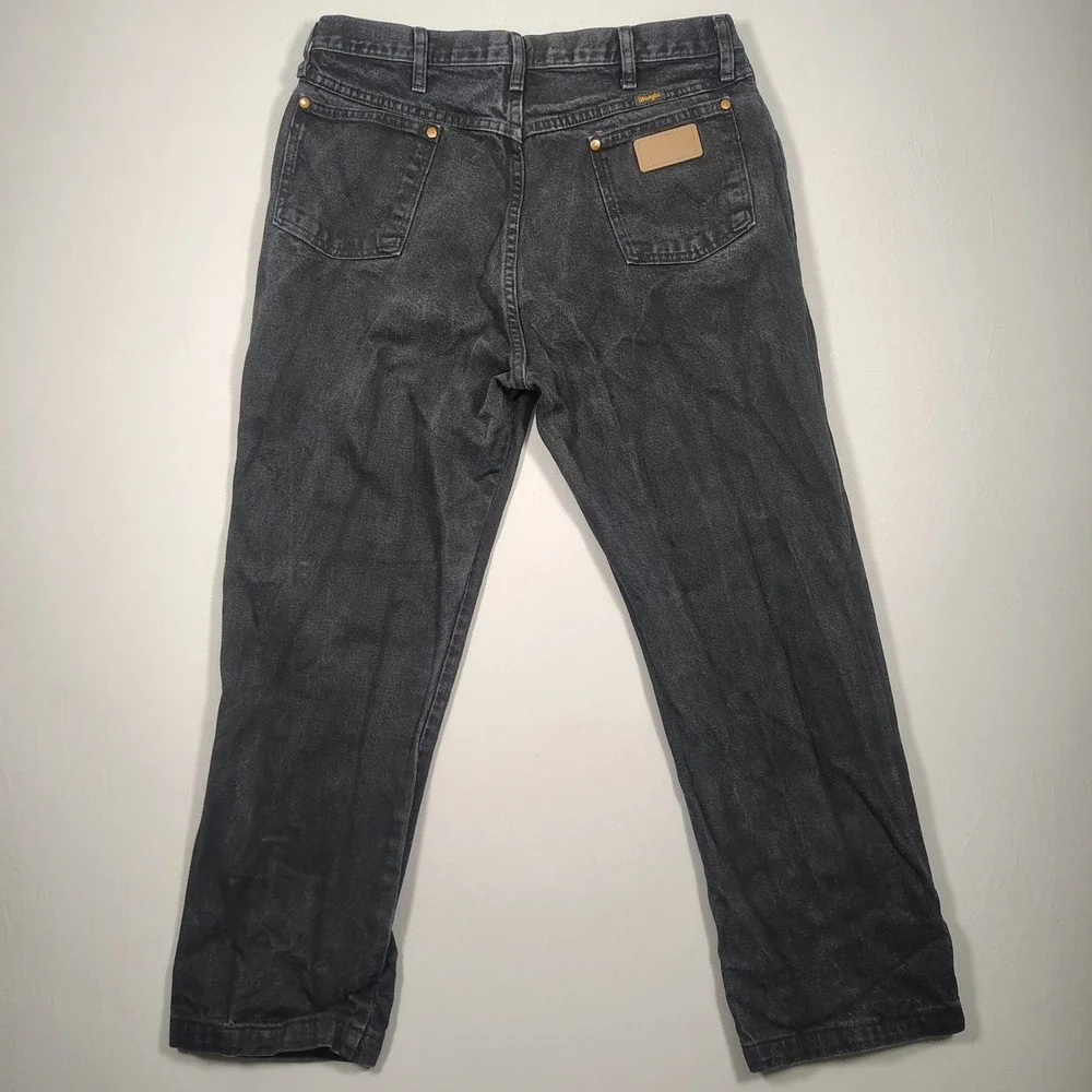 Wrangler Jeans Mens 36x30 Black Straight Leg Faded Denim Cotton 1013MWZWK